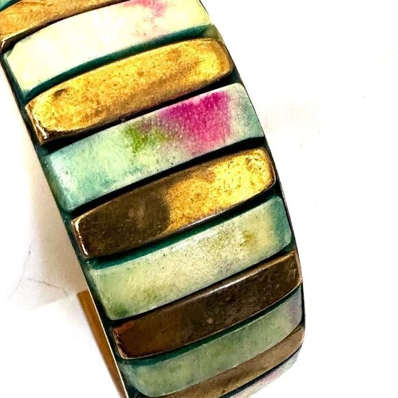 Brass inlay bangle bracelet - Picture 2 of 7